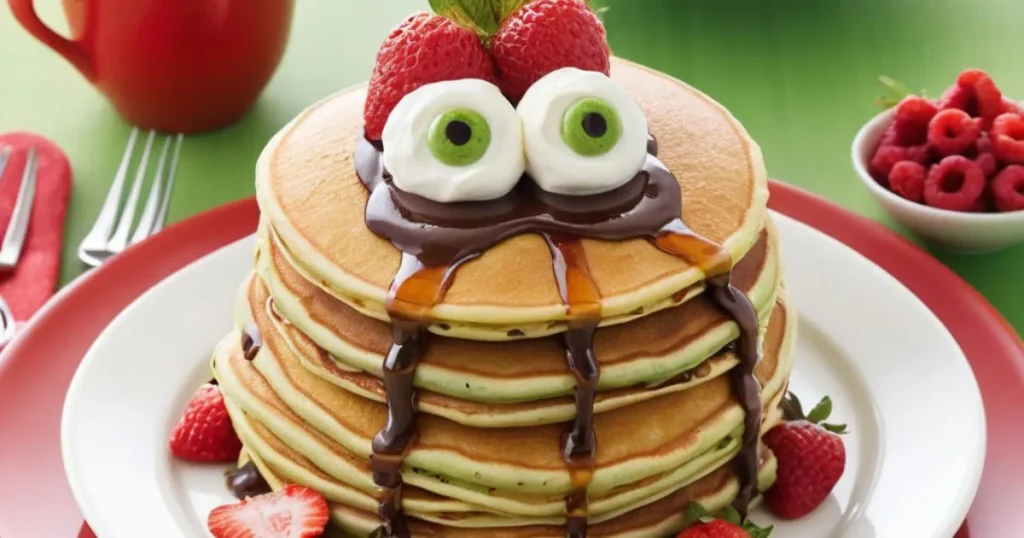 Delight in a fun and spooky breakfast with Monster Mini Pancakes! These vibrant green pancakes are topped with chocolate chip eyes and fruity mouths, making for a playful and festive meal that will entertain and satisfy the whole family.